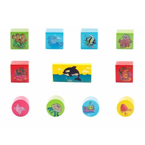 Klocki drewniane podwodne życie 38 szt. w wiaderku ONSHINE