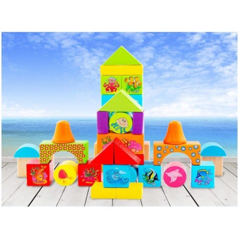 Klocki drewniane podwodne życie 38 szt. w wiaderku ONSHINE