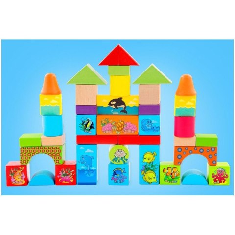 Klocki drewniane podwodne życie 38 szt. w wiaderku ONSHINE