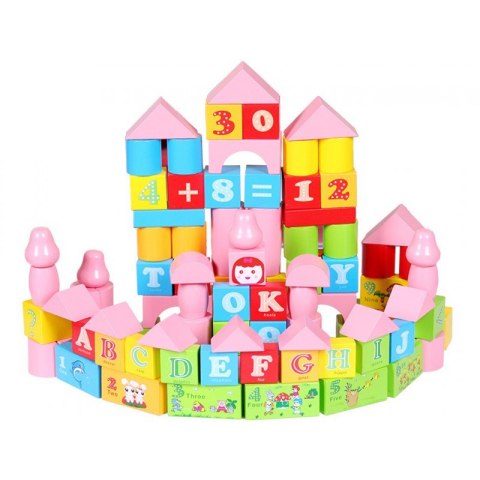 Klocki drewniane różowe 100 szt w wiaderku ONSHINE