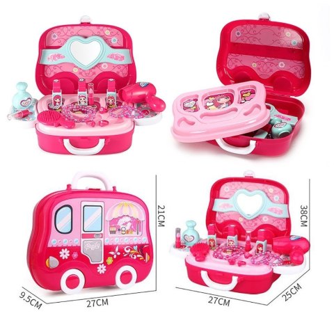 Toaletka dla dziewczynki z kosmetykami i przyborami w walizce z kółkami