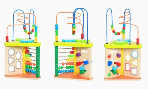 Duża drewniana kostka edukacyjna 5w1 labirynt