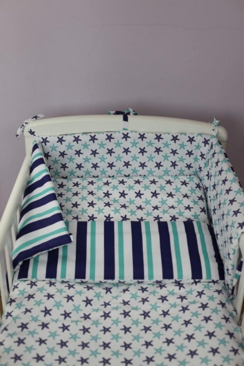 Comisie - Pościel 3 el. rozmiar 90x120 cm - rozgwiazdy turkusowo granatowe z pasami