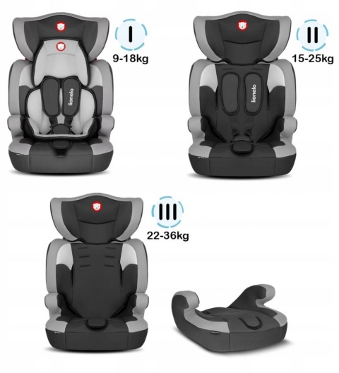 LEVI ONE Lionelo Fotelik samochodowy 9-36 kg - GREY