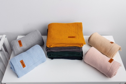 Kocyk Sensillo dziergany bawełna 100 x 80 - GRANATOWY