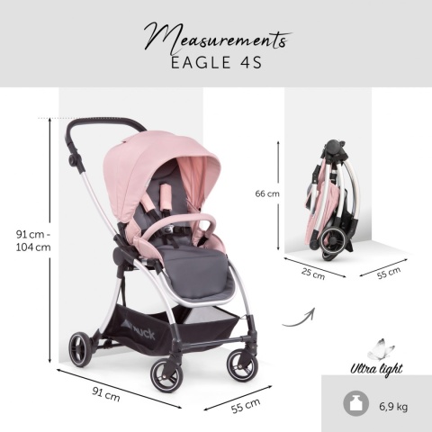 HAUCK EAGLE 4S Wózek spacerowy z przekładanym siedziskiem do 25 kg - PINK/GREY