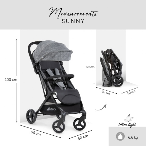 HAUCK SUNNY Kompaktowy wózek spacerowy do 25 kg - MELANGE GREY/BLACK