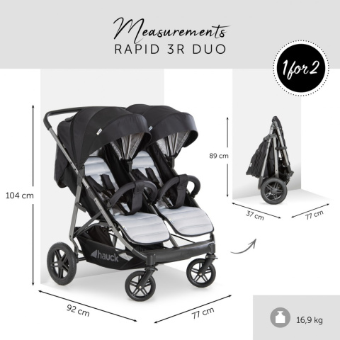 HAUCK RAPID 3R DUO Podwójny wielofunkcyjny wózek spacerowy - SILVER/CHARCOAL