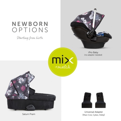 HAUCK SATURN R DUOSET 2w1 Wózek głęboko-spacerowy - WILD BLOOMS BLACK