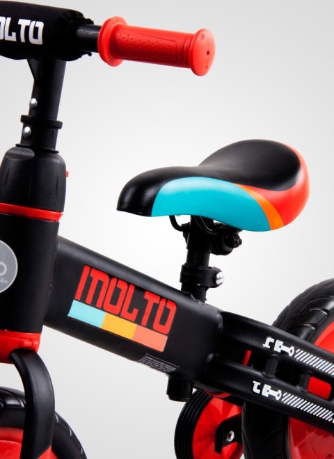 Rowerek biegowy Molto z opcją + pedały + kółka boczne czerwony