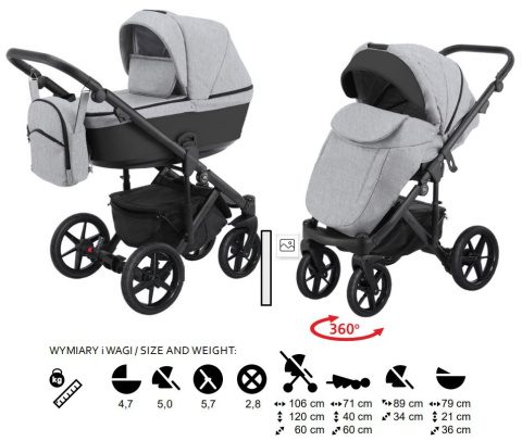 EMILIO 3w1 Adamex wózek wielofunkcyjny z fotelikiem Kite 0-13 kg kolor EM-246