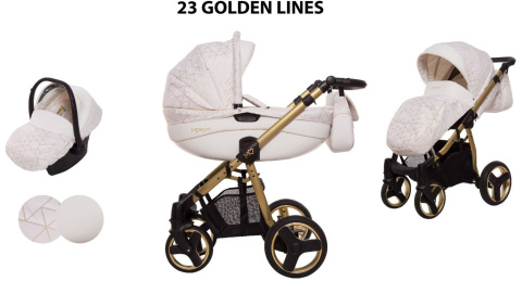 MOMMY Gold Magic 3w1 BabyActive wózek głęboko-spacerowy + fotelik samochodowy Kite 0-13kg - 23 Golden Lines