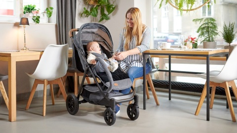 BELL Lionelo wózek spacerowy do 22kg, duże pompowane koła, torba, ocieplacz, moskitiera, uchwyt na kubek - Stone