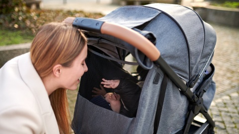 BELL Lionelo wózek spacerowy do 22kg, duże pompowane koła, torba, ocieplacz, moskitiera, uchwyt na kubek - Stone