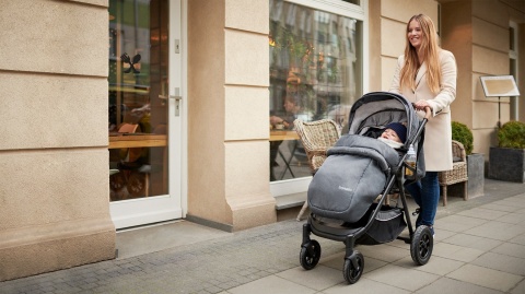 BELL Lionelo wózek spacerowy do 22kg, duże pompowane koła, torba, ocieplacz, moskitiera, uchwyt na kubek - Stone