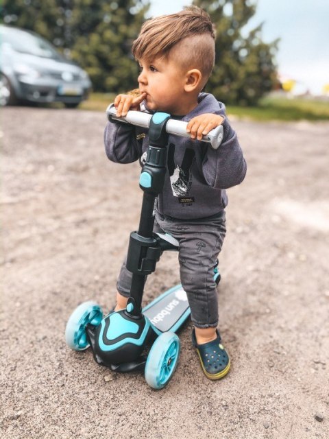 Rowerek biegowy hulajnoga deskorolka Flash 3 w 1 z kołami LED - pastelowy niebieski