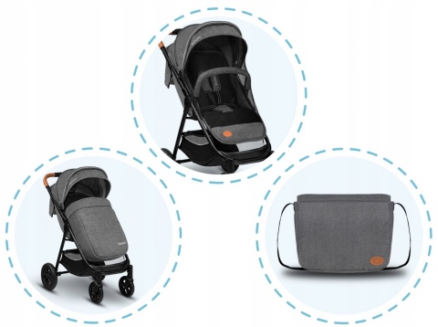 BELL Lionelo wózek spacerowy do 22kg, duże pompowane koła, torba, ocieplacz, moskitiera, uchwyt na kubek - Stone