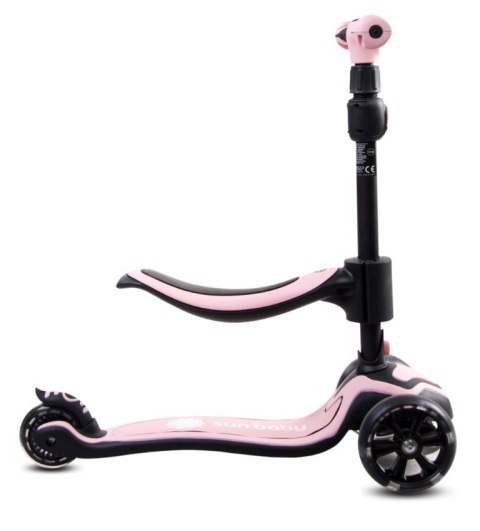 Rowerek biegowy hulajnoga deskorolka Flash 3 w 1 z kołami LED - pudrowy róż