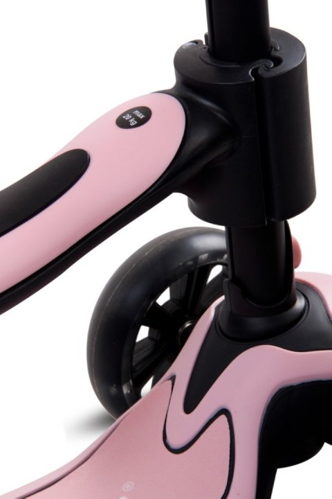 Rowerek biegowy hulajnoga deskorolka Flash 3 w 1 z kołami LED - pudrowy róż