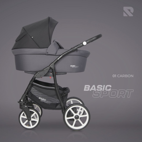 RIKO BASIC SPORT 3w1 Wózek głęboko-spacerowy z fotelikiem 0-13 kg- CARBON