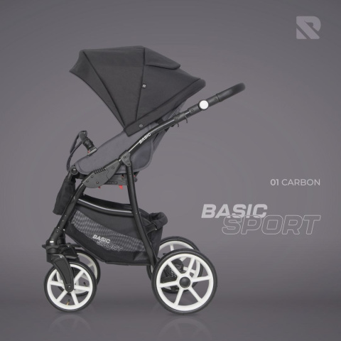 RIKO BASIC SPORT 3w1 Wózek głęboko-spacerowy z fotelikiem 0-13 kg- CARBON