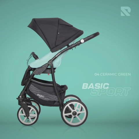 RIKO BASIC SPORT 3w1 Wózek głęboko-spacerowy z fotelikiem 0-13 kg - CERAMIC GREEN