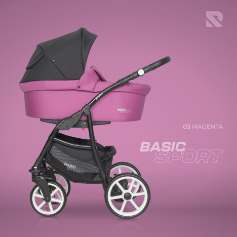 RIKO BASIC SPORT 3w1 Wózek głęboko-spacerowy z fotelikiem 0-13 kg - MAGENTA