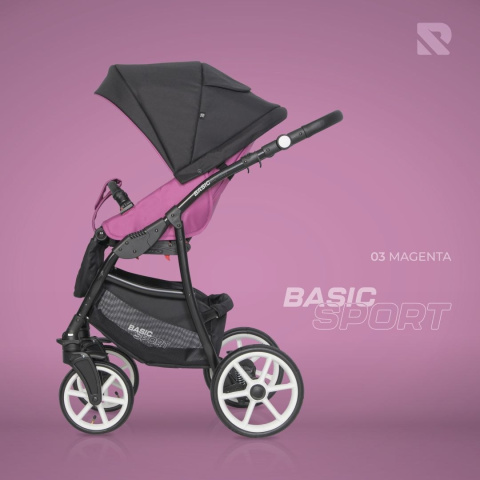 RIKO BASIC SPORT 3w1 Wózek głęboko-spacerowy z fotelikiem 0-13 kg - MAGENTA