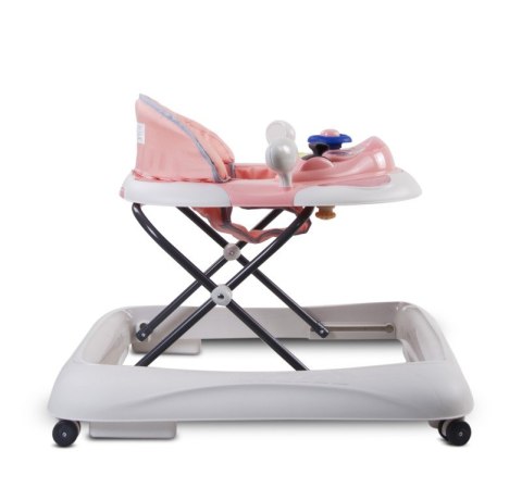 Chodzik dla dziecka ze stoperami i kierownicą - różowo szary