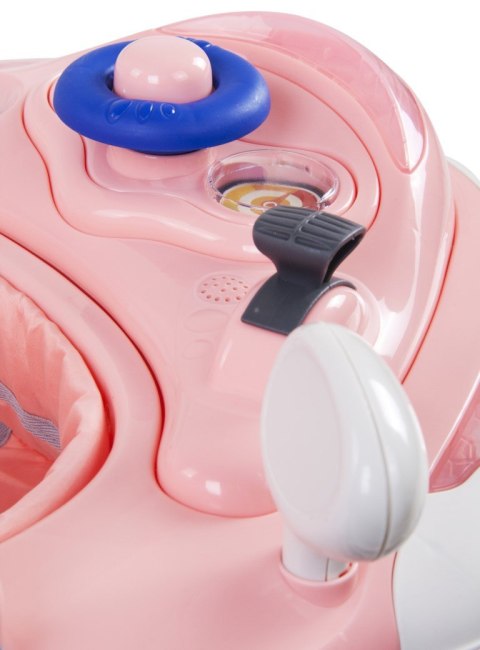 Chodzik dla dziecka ze stoperami i kierownicą - różowo szary