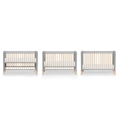 Kinderkraft Łóżeczko Drewniane NICO Barierka + Materac - Grey