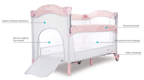 Łóżeczko turystyczne - dostawka do łóżka - różowe