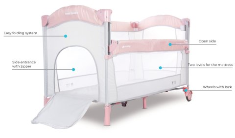 Łóżeczko turystyczne - dostawka do łóżka - różowe