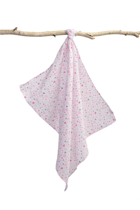 Pieluszka muślinowa Sensillo 70x80cm - Serca szaro różowe