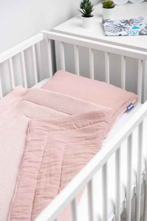 SENSILLO KOMPLET DO ŁÓŻECZKA DZIERGANY Z MUŚLINĄ - RÓŻOWY