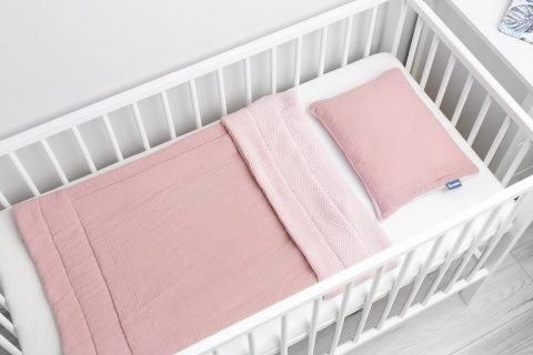 SENSILLO KOMPLET DO ŁÓŻECZKA DZIERGANY Z MUŚLINĄ - RÓŻOWY