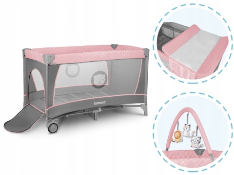 FLOWER Lionelo Łóżeczko turystyczne z akcesoriami - FLAMINGO
