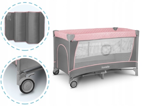 FLOWER Lionelo Łóżeczko turystyczne z akcesoriami - FLAMINGO