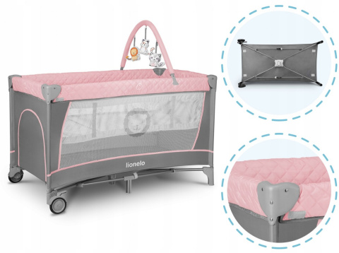 FLOWER Lionelo Łóżeczko turystyczne z akcesoriami - FLAMINGO