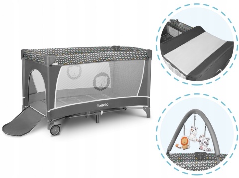 FLOWER Lionelo Łóżeczko turystyczne z akcesoriami - GREY SCANDI