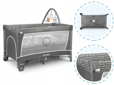FLOWER Lionelo Łóżeczko turystyczne z akcesoriami - GREY SCANDI