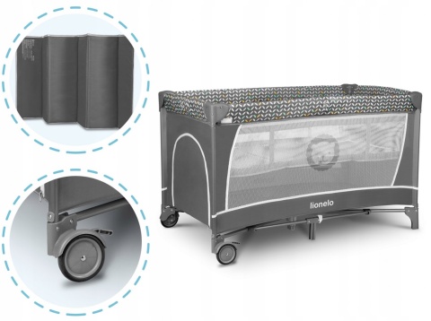 FLOWER Lionelo Łóżeczko turystyczne z akcesoriami - GREY SCANDI