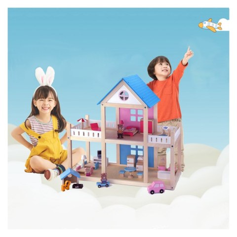 VIGA Drewniany domek dla lalek 4 figurki mebelki