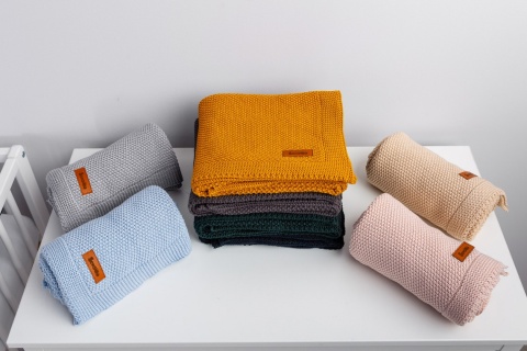 Kocyk Sensillo dziergany bawełna 100 x 80 - GRANATOWY