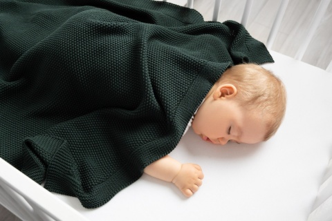 Kocyk Sensillo dziergany bawełna 100 x 80 - Niebieski