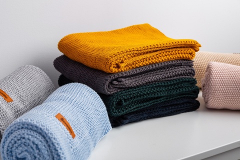 Kocyk Sensillo dziergany bawełna 100 x 80 - Niebieski