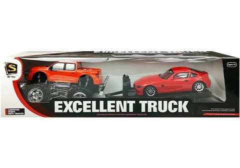 Zestaw Pojazdów Pomarańczowy Monster Truck Czerwone BMW Laweta 58 cm