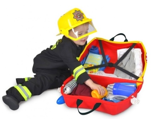 TRUNKI Funkcjonalna Zabawna Jeżdżąca Walizeczka Wóz Strażacki Frank