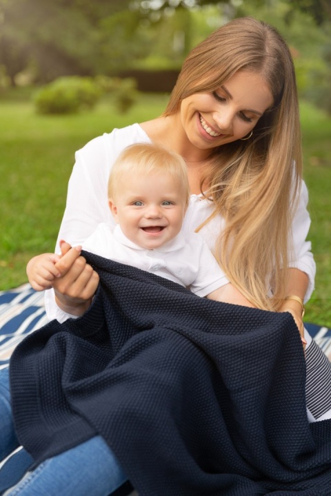 Kocyk Sensillo dziergany bawełna 100 x 80 - Niebieski