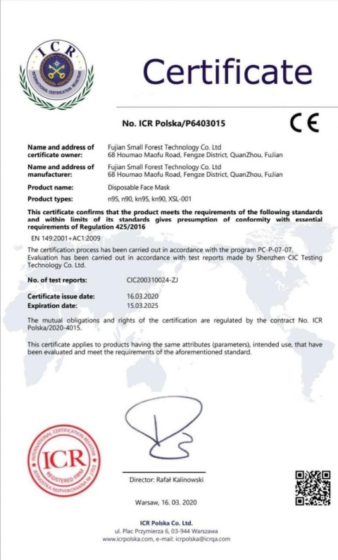 Maseczka FFP2 z filtrem KN95 95% Maska 4-WARSTWY CErtyfikat